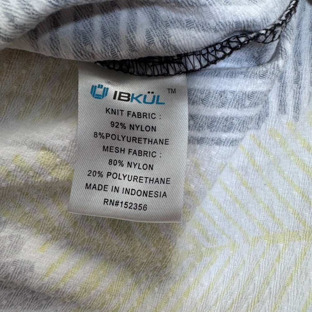 IBKUL Womens Sun Shirt Yellow Black Palm Leaf Mesh Quarter Zip Golf Top Medium - Picture 4 of 8